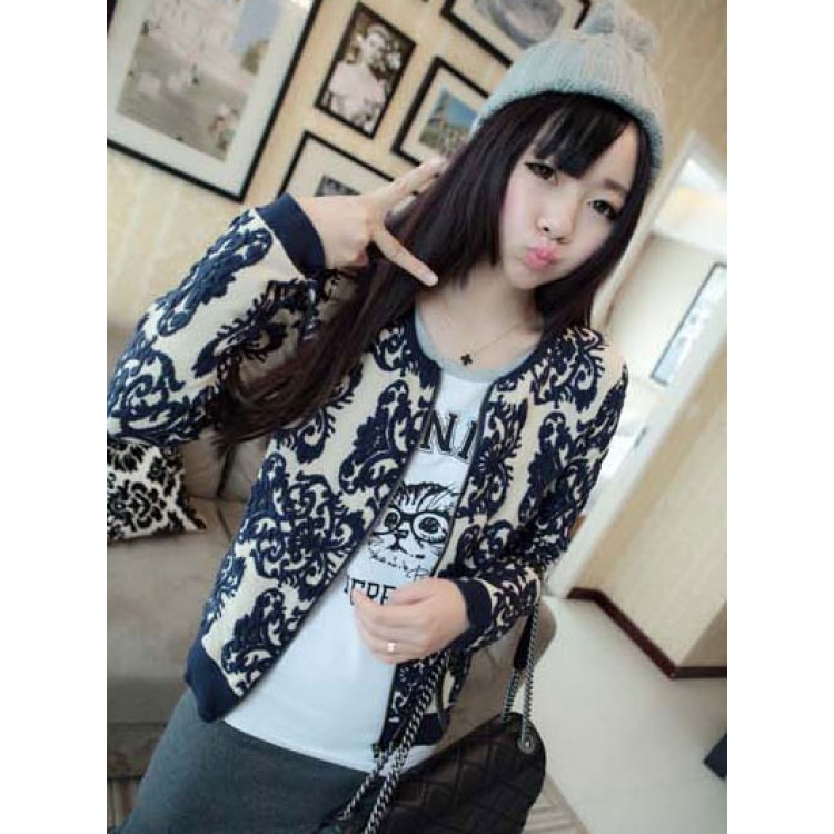 TE9926MLG Maglione slim alla moda coreana con motivo in porcellana blu e bianca-4