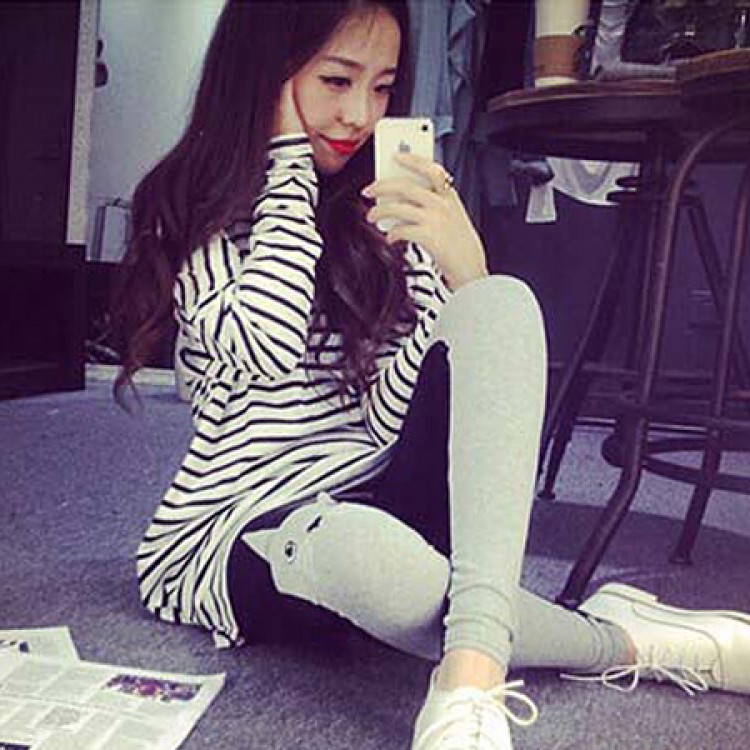 J41563 T-shirt Joker a righe casual con collo rotondo e maniche lunghe-8