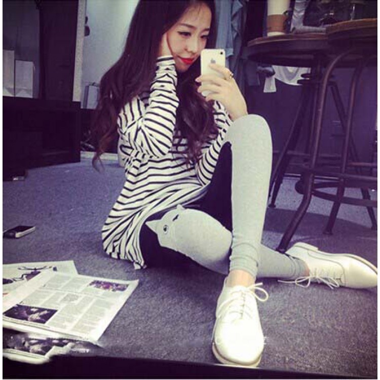 J41563 T-shirt Joker a righe casual con collo rotondo e maniche lunghe-1