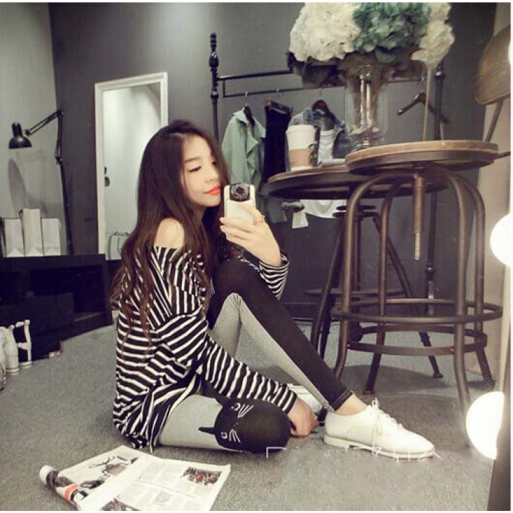 J41563 T-shirt Joker a righe casual con collo rotondo e maniche lunghe-7