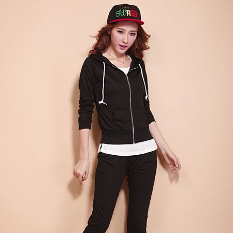 J41727 Tuta casual autunnale tre pezzi nera-5