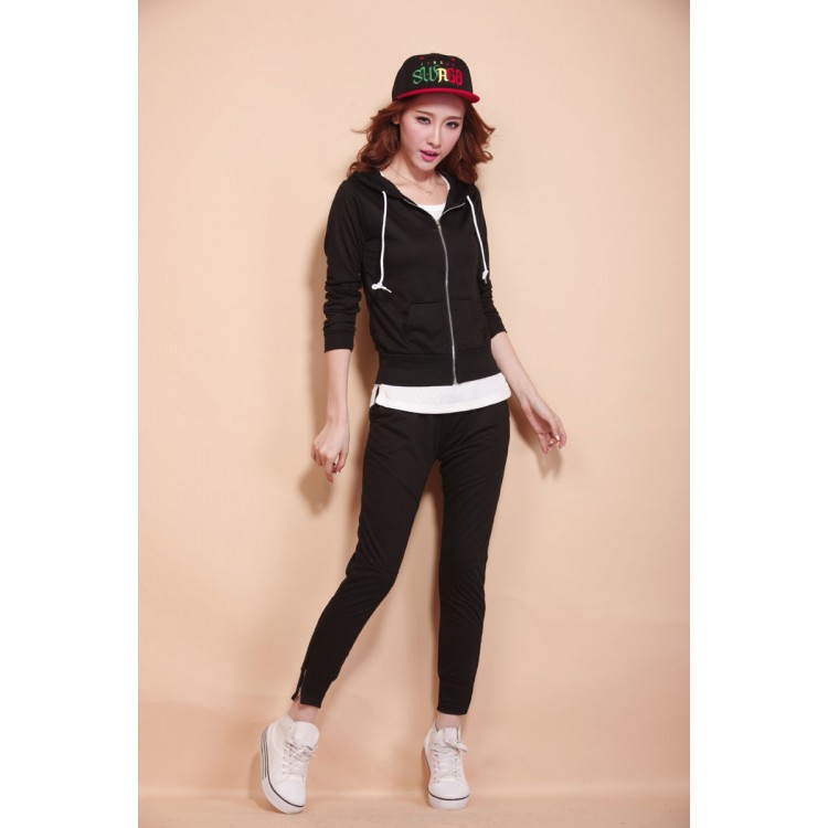 J41727 Tuta casual autunnale tre pezzi nera-1