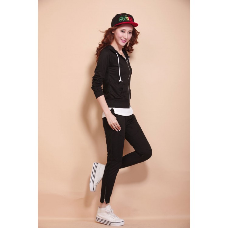 J41727 Tuta casual autunnale tre pezzi nera-2