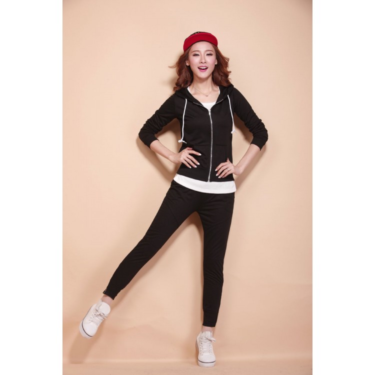 J41727 Tuta casual autunnale tre pezzi nera-3