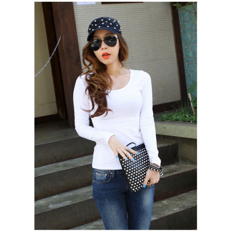 J41835 T-shirt con supporto in puro colore coreano Fashion Joker bianca-2