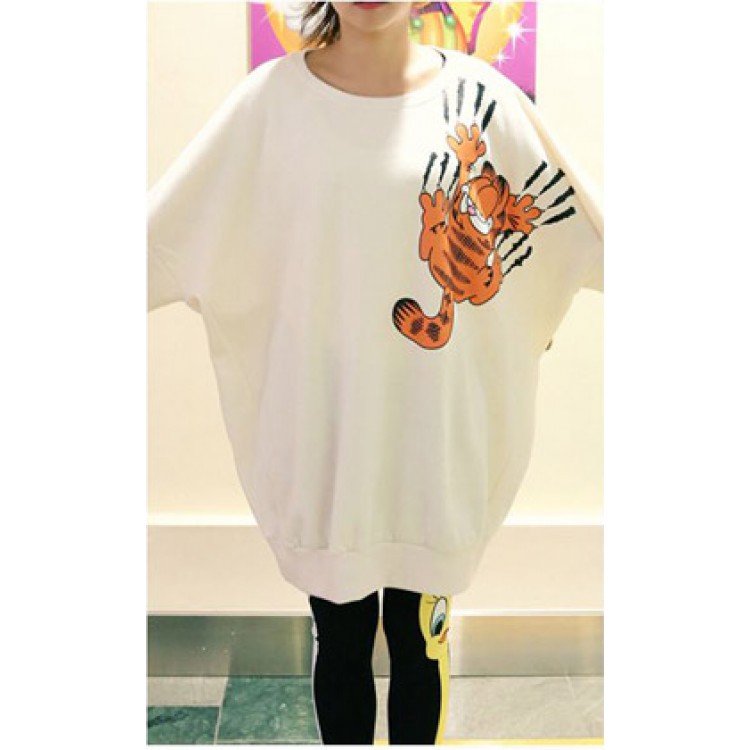 TE9829AYY Felpa pullover in pile addensato con stampa di gatti alla moda coreana-1