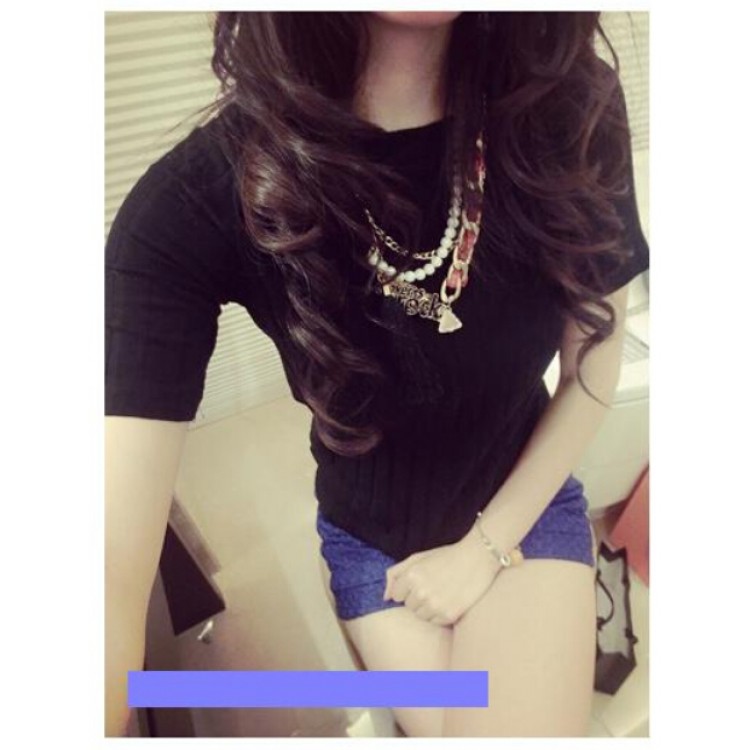 TE880CA T-shirt joker slim alla moda coreana a maniche corte-7