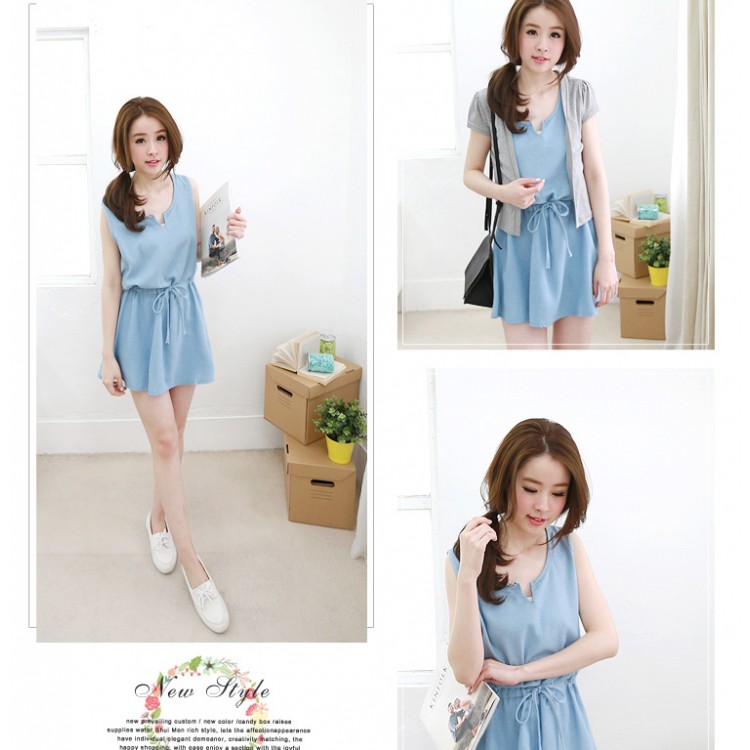 TE6166YZS Abito casual in denim con coulisse in vita in stile preppy-4