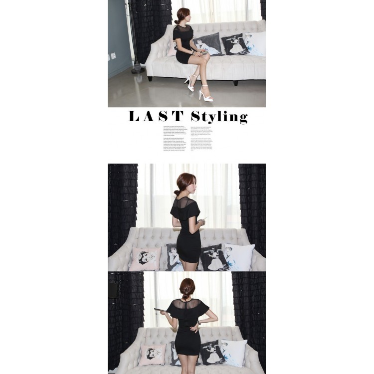 TE9842MSJ Abito a balze con impunture color granata e scollo tondo-1