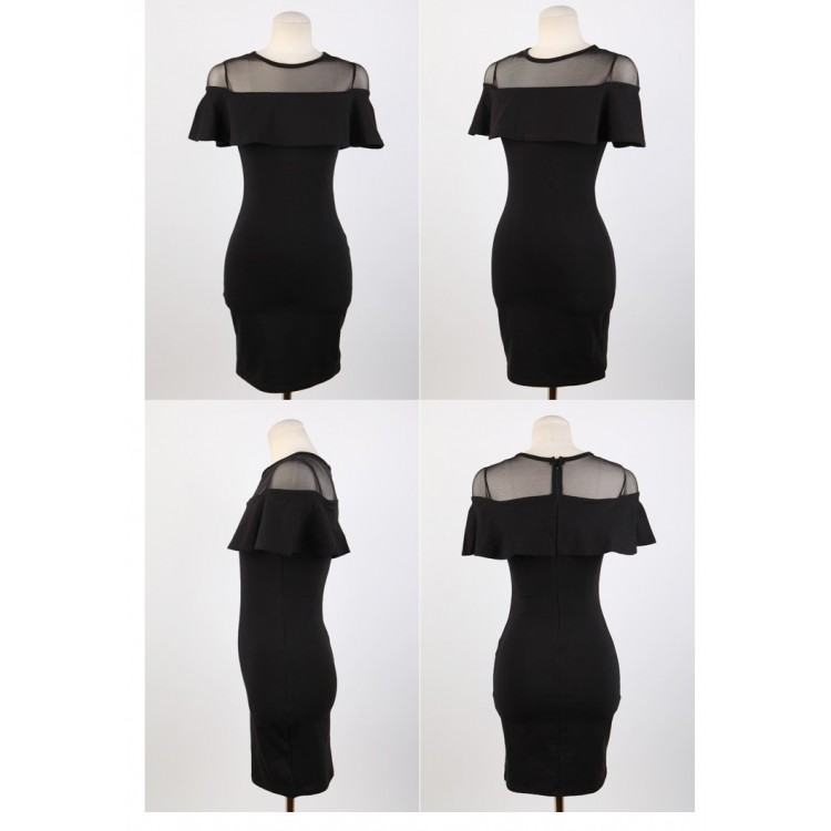 TE9842MSJ Abito a balze con impunture color granata e scollo tondo-3