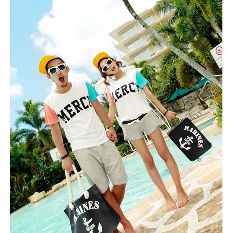 J76260 Set coppia di t-shirt e pantaloncini con stampa di lettere a colori Contract per ragazza-2