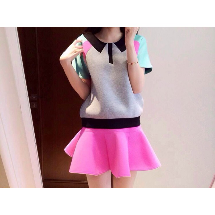 J76357 Tailleur gonna color caramello con motivo geometrico Hot Sake-2