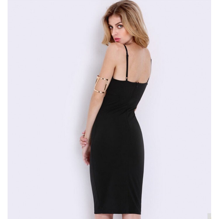 TE0884DNFS Nuovo abito con scollo a V profondo e sottile con foro in vita-1