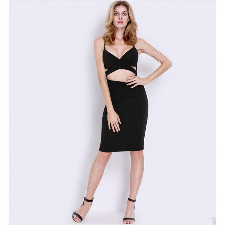 TE0884DNFS Nuovo abito con scollo a V profondo e sottile con foro in vita-2