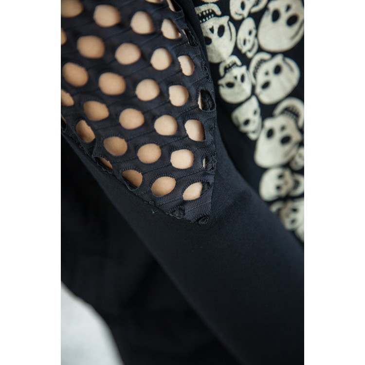 J72949 T-shirt di grandi dimensioni con stampa di teschi in stile coreano con spalle scavate-6