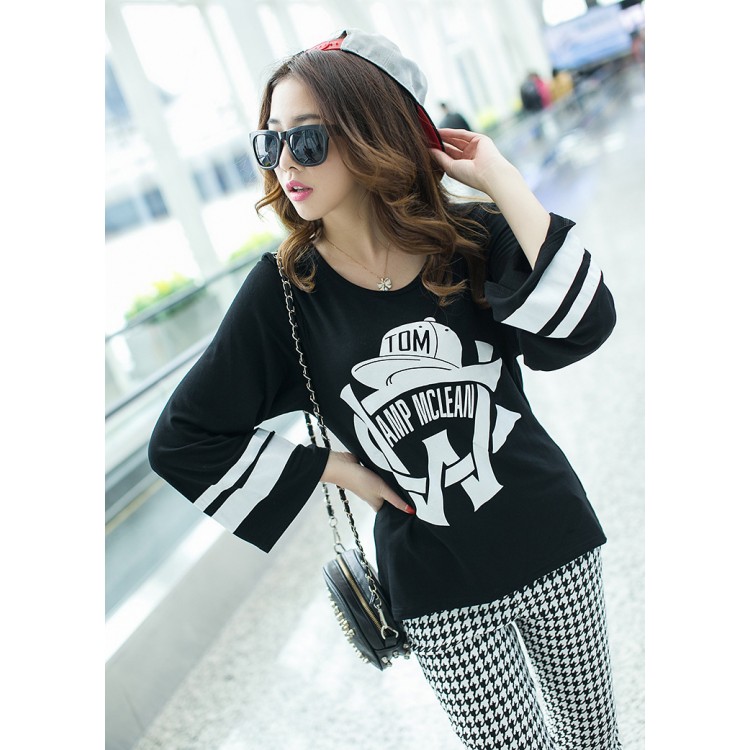 J76360 T-shirt casual con stampa di grandi dimensioni-4