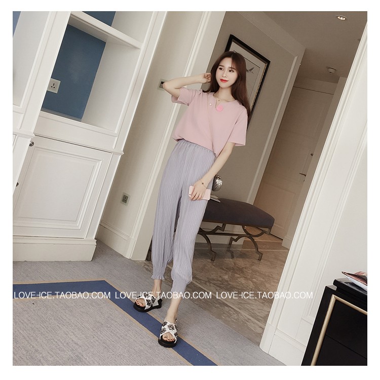 TE1048MYH Pantaloni larghi stile harem stropicciati-3