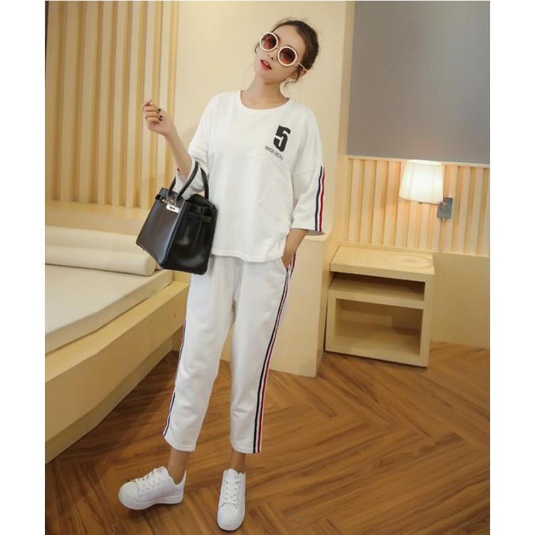 TE1050MYH T-shirt sportiva casual alla moda coreana con tuta da ginnastica con pantaloni harem-1