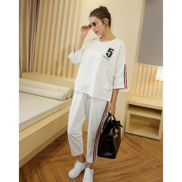 TE1050MYH T-shirt sportiva casual alla moda coreana con tuta da ginnastica con pantaloni harem-2