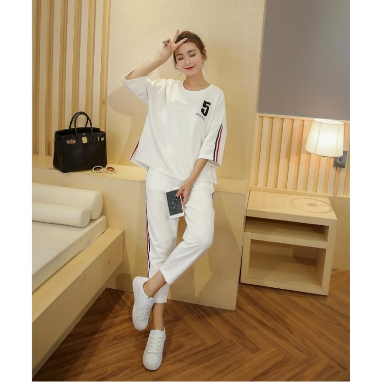 TE1050MYH T-shirt sportiva casual alla moda coreana con tuta da ginnastica con pantaloni harem-5