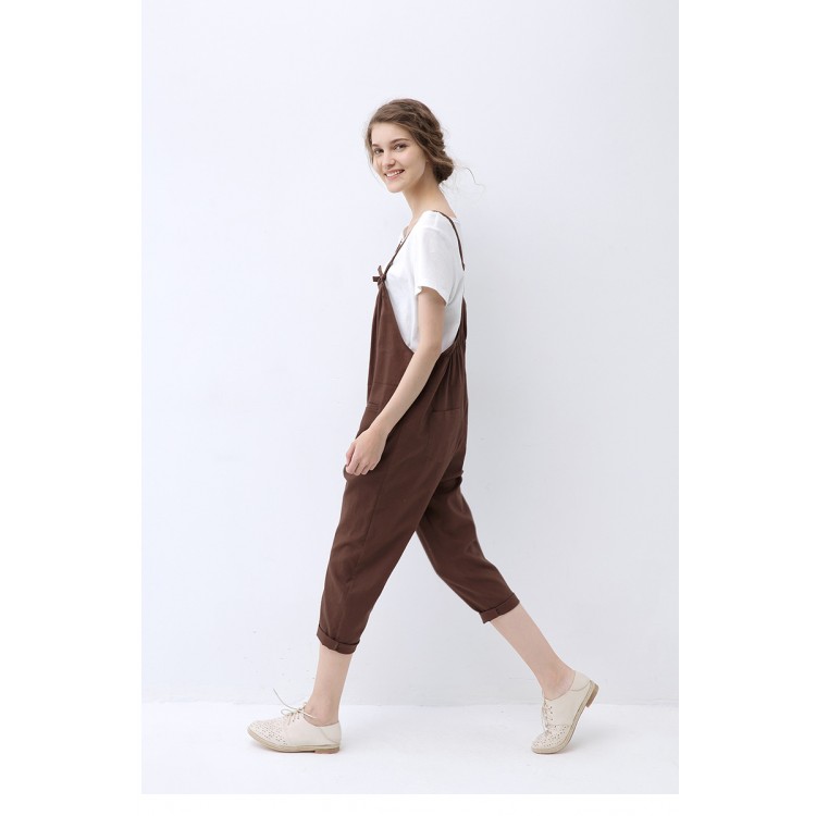 TE1054LYF Salopette casual da nono semplice in ramiè di cotone-5