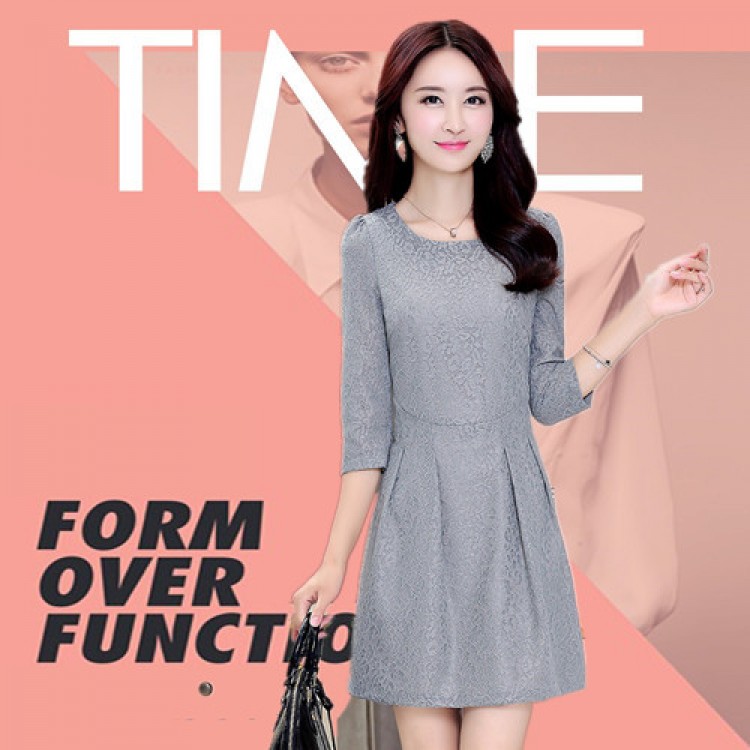 TE1062AKFS OL semplice abito alla moda in pizzo temperamento con scollo tondo-1