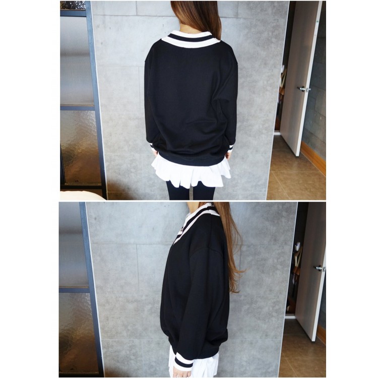 TE1114GJ T-shirt lunga da gallina con colletto e gonna a righe-2