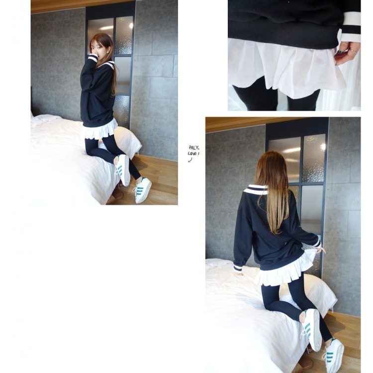 TE1114GJ T-shirt lunga da gallina con colletto e gonna a righe-7