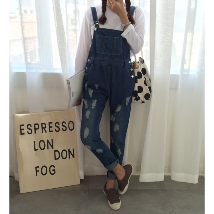 TE1161DXE Salopette in denim ampio con buchi in stile giapponese-3