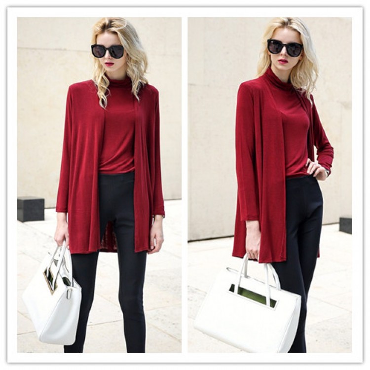 TE1428GJ Gilet dolcevita casual alla moda europea e cardigan ampio in due pezzi-5