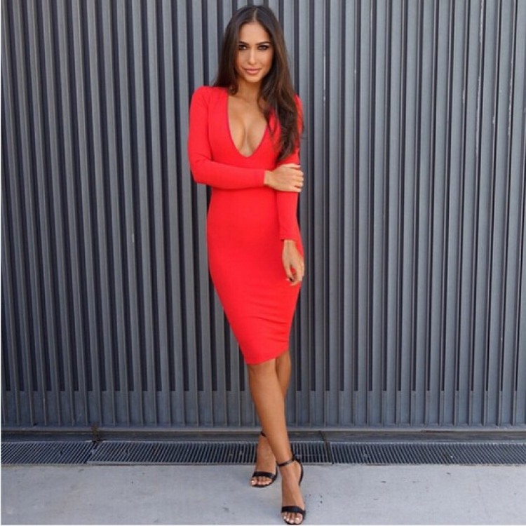 TE1189BNYR Nuovo vestito aderente e aderente alla moda Euramerican con scollo a V profondo-2