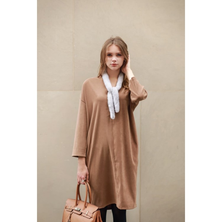 TE1192GJ Abito casual in poly satin con scollo a V, moda europea-1