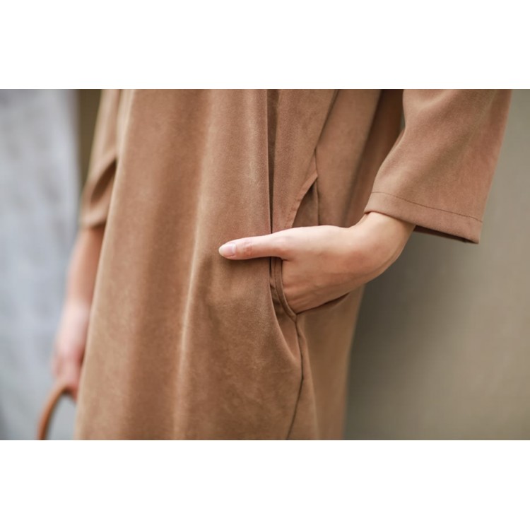 TE1192GJ Abito casual in poly satin con scollo a V, moda europea-4