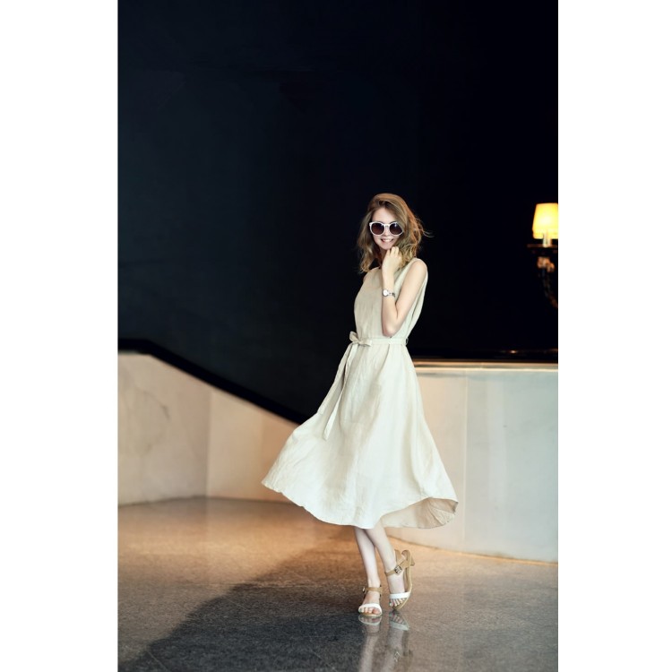 TE1223GJWL Abito senza maniche alla moda con cintura con bottoni sul retro-2