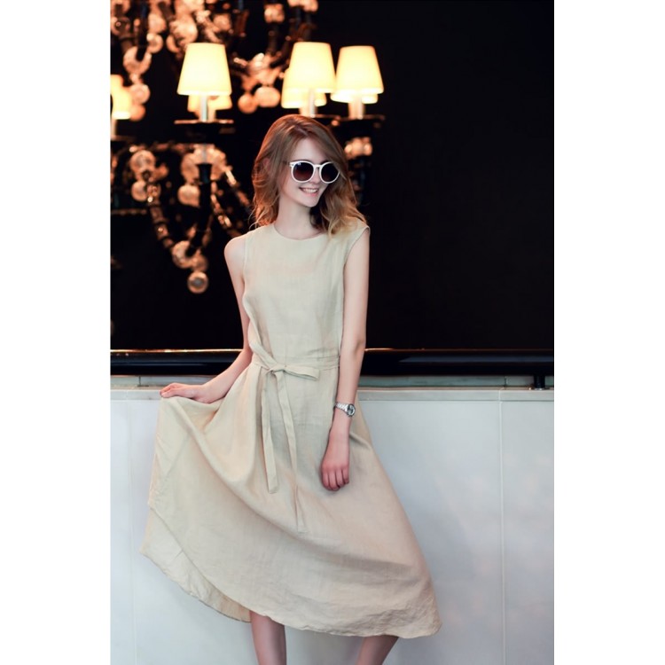 TE1223GJWL Abito senza maniche alla moda con cintura con bottoni sul retro-3