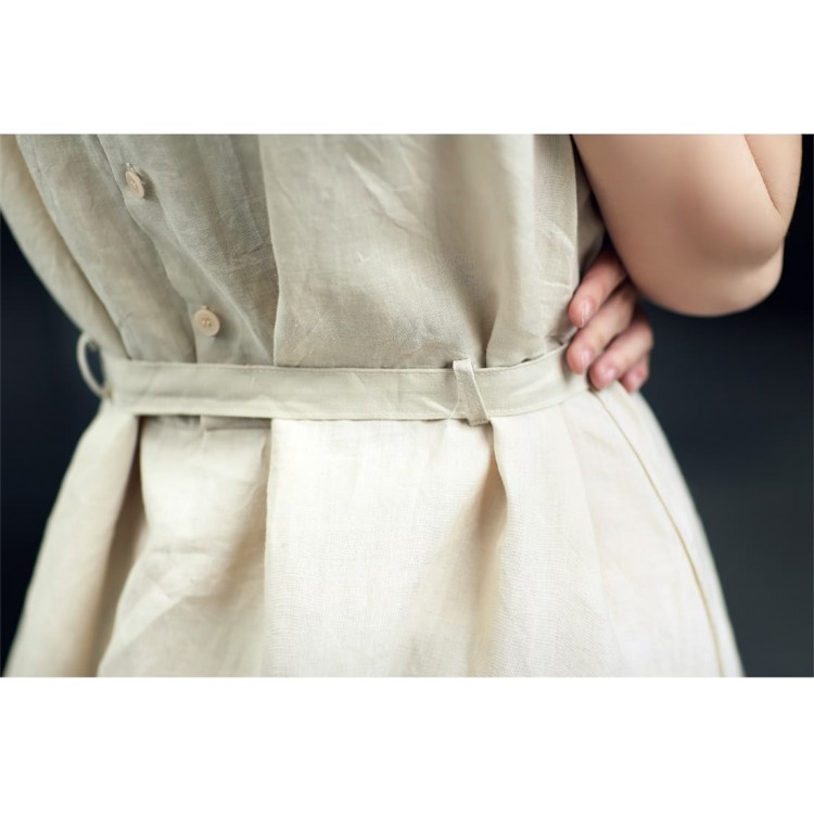 TE1223GJWL Abito senza maniche alla moda con cintura con bottoni sul retro-4