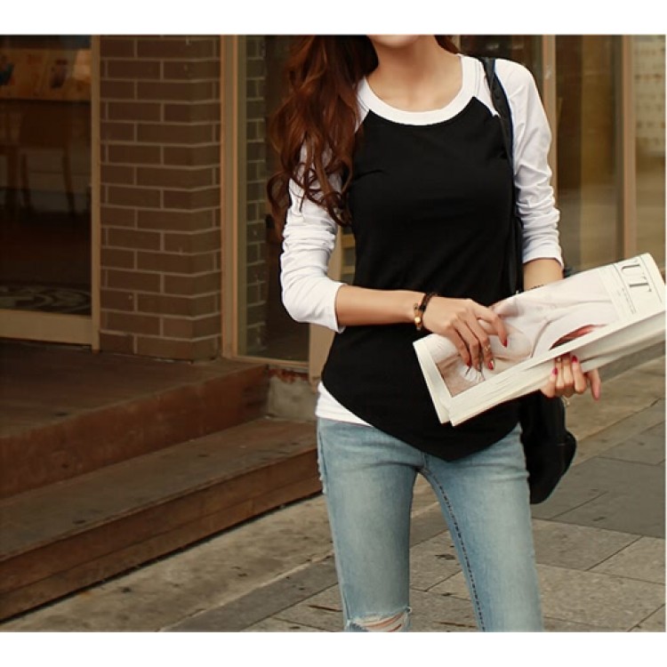 TE1225BNYR T-shirt girocollo irregolare in tinta autunnale-7