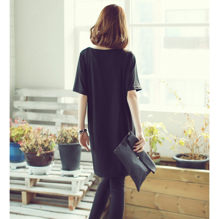 TE1251 T-shirt lunga a pipistrello allentata alla moda coreana-3