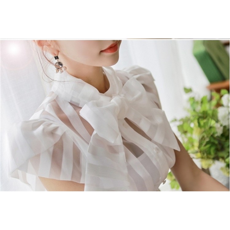 TE1459GJWL Camicia a righe con collo bowknot e maniche a sbuffo alla moda coreana-6