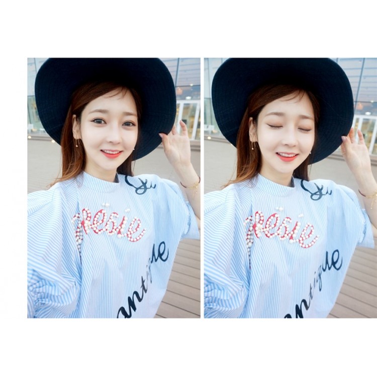 TE1299GJWL Camicia alla moda con decorazione di perline e lettere artistiche in nuovo stile-4