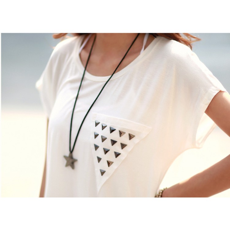 TE1452GJWL T-shirt lunga casual comoda con giunture irregolari-4