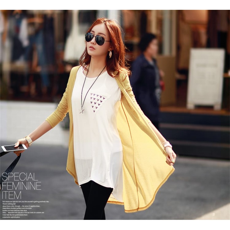 TE1452GJWL T-shirt lunga casual comoda con giunture irregolari-6