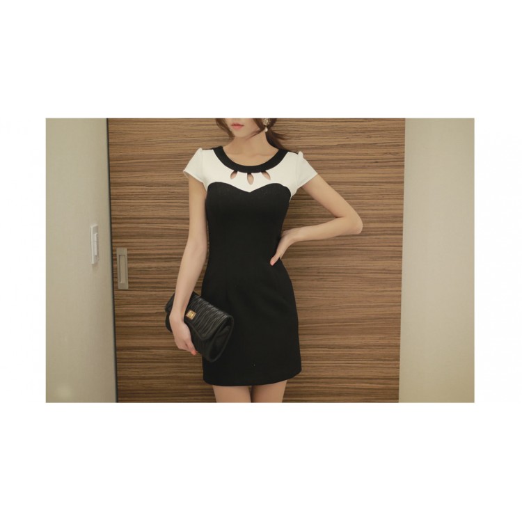 TE1308GJWL Vestito sottile dal temperamento stile coreano sexy scollato sui fianchi-4