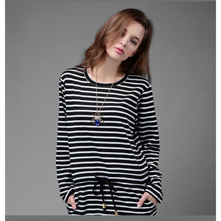 TE1366GJWL Abito a righe in vita con coulisse allentato casual alla moda euramerican-6