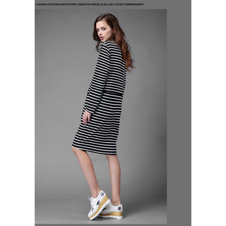 TE1366GJWL Abito a righe in vita con coulisse allentato casual alla moda euramerican-7