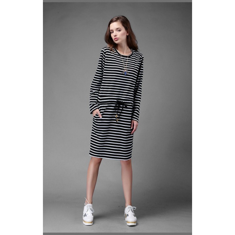 TE1366GJWL Abito a righe in vita con coulisse allentato casual alla moda euramerican-8