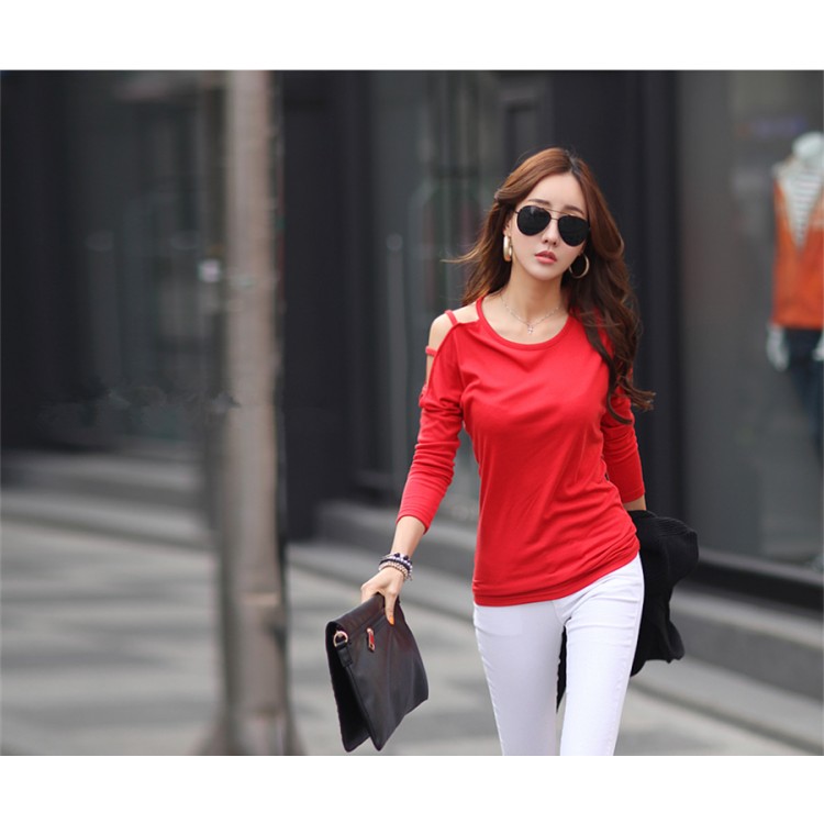 TE1371GJWL T-shirt joker casual alla moda coreana con spalle scoperte-4