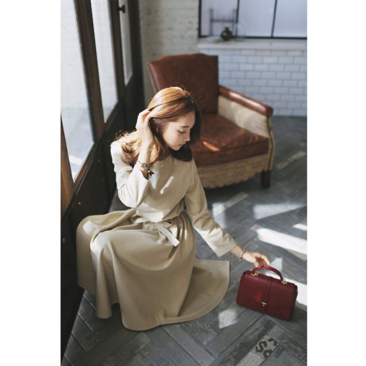 TE1380GJWL Abito a maniche lunghe con bottoni in vita, alla moda, elegante e affascinante-4