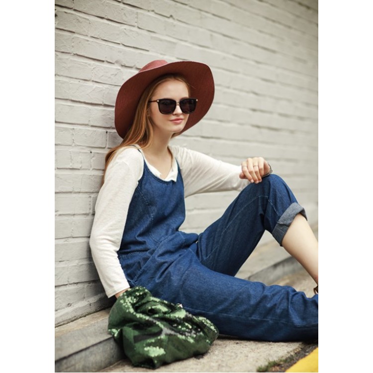 TE1381GJWL Pantaloni in denim con bretelle casual alla moda euramerican-1