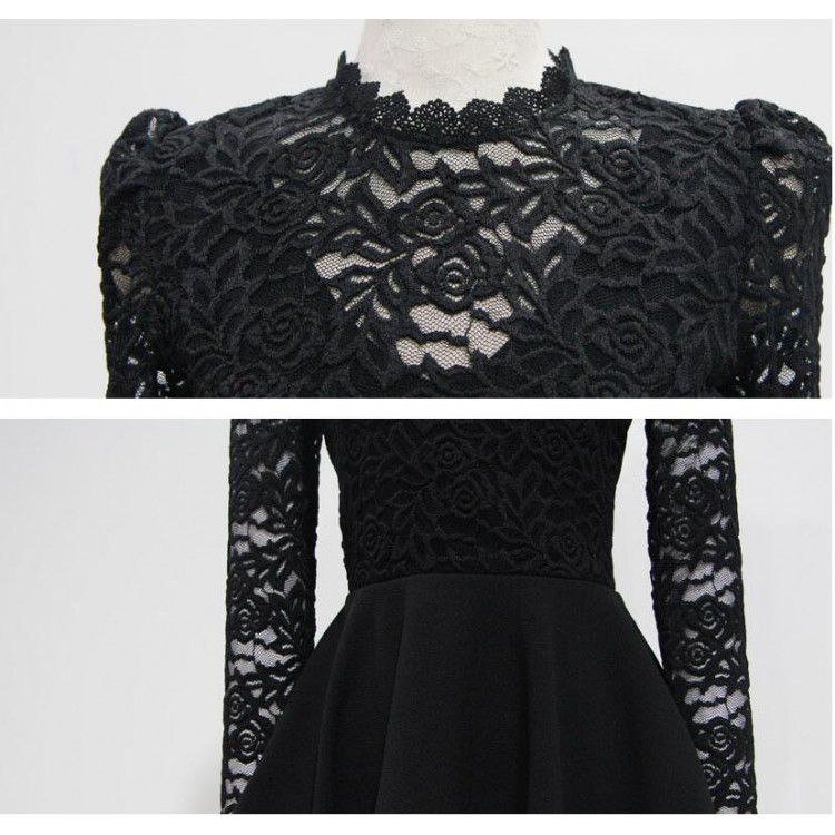 TE1383GJWL Abito irregolare con giunture in pizzo moda euramerican-6